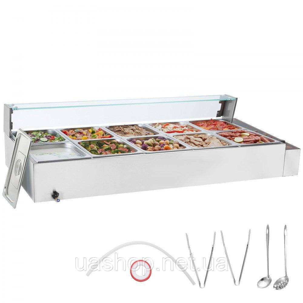Vevor 312555 Підігрівач їжі, гастроконтейнери Chafing Dish, 10 шт., скляний щиток, 7,6 л, 1700 Вт