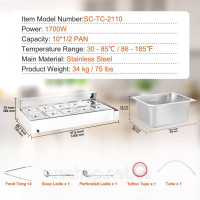 Vevor 312555 Підігрівач їжі, гастроконтейнери Chafing Dish, 10 шт., скляний щиток, 7,6 л, 1700 Вт Vevor 312555 Підігрівач їжі, гастроконтейнери Chafing Dish, 10 шт., скляний щиток, 7,6 л, 1700 Вт