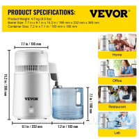 VEVOR 3761728 Дистилятор для питної води VEVOR, 750 Вт дистилятор для води 1,2-2 л/год дистилятор для води 29