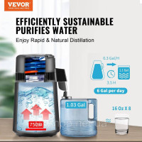 Vevor 312086 Дистилятор для води Дистилятор для води з нержавіючої сталі 4 л чорний