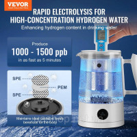 Vevor 312085 Генератор водневої води, чайник з водневим генератором великої місткості 1,5 л, технологія SPE та PEM, іонізатор