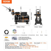 Vevor 312616 Набір аерографів, повітряний компресор із подвійним вентилятором, професійний набір аерографів із 3 аерографами,