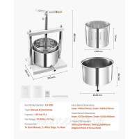Vevor 312117 Фруктовий прес для вина, фруктовий млин (5 л) з 2 бочками з нержавіючої сталі, ручна соковижималка для виноробства, Vevor 312117 Фруктовий прес для вина, фруктовий млин (5 л) з 2 бочками з нержавіючої сталі, ручна соковижималка для виноробства,