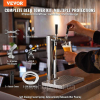 Vevor 312120 Набір Kegerator Tower, комплект для переобладнання пива Dual Tap Beer Conversion, дозатор пивної вежі з нержавіючої