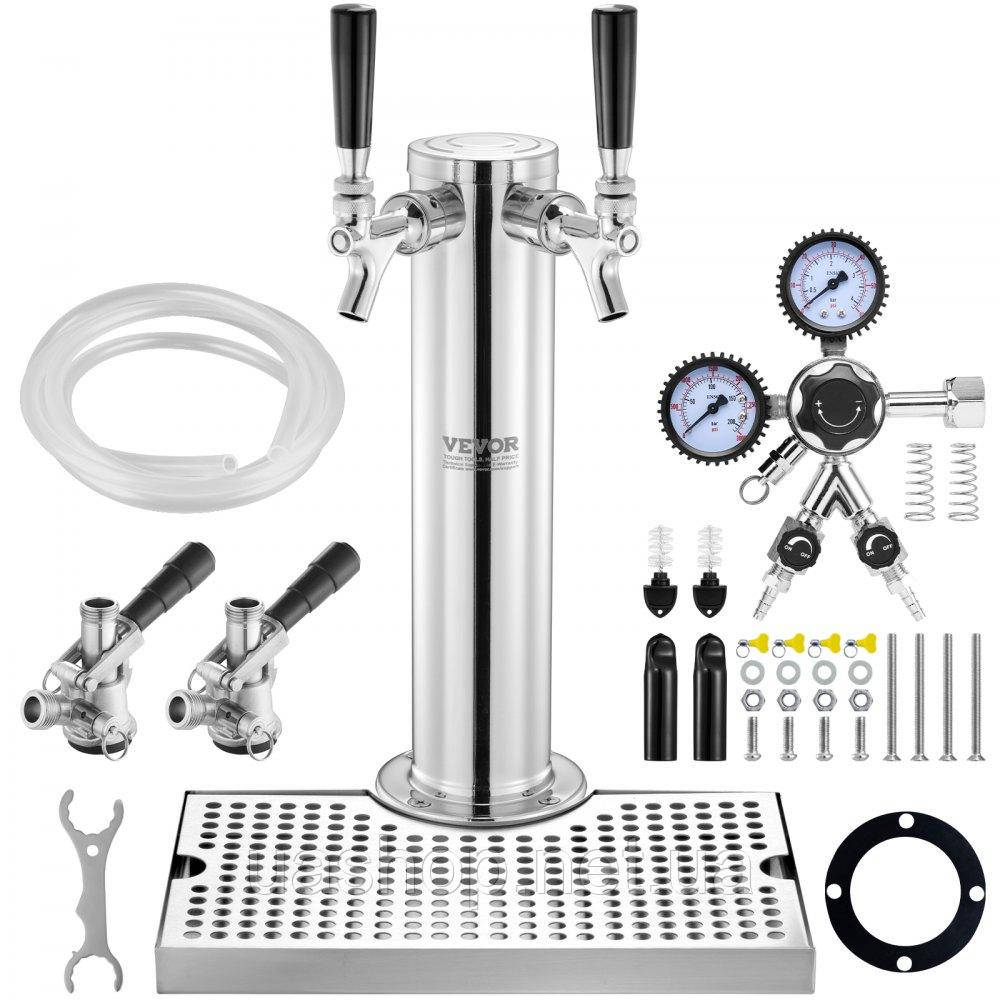 Vevor 312126 Набір Kegerator Tower, комплект для переобладнання пива з 2 кранами, дозатор пивної вежі з нержавіючої сталі з