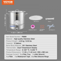 Vevor 312131 Система пивоваріння Brewing Kettle, домашня система пивоваріння, 18,93 л, казана для бродіння з нержавіючої сталі