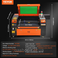 Vevor 312675 Лазерний гравірувальний верстат CO2 потужністю 80 Вт, 500x700 мм, лазерне різання зі швидкістю 500 мм/с та