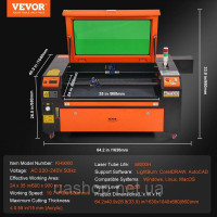Vevor 312676 Лазерний гравірувальний верстат CO2 потужністю 100 Вт, 600x900 мм, 500 мм/с, лазерне різання з двостороннім