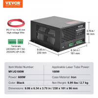 Vevor 312684 Блок живлення лазера CO2 для лазерного гравера/різака з лазерною трубкою 100 Вт -30-65 ℃
