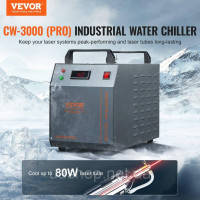 Vevor 312701 Промисловий водяний чиллер, CW-3000 (PRO), 150 Вт промисловий водяний чиллер з повітряним охолодженням, з баком для Vevor 312701 Промисловий водяний чиллер, CW-3000 (PRO), 150 Вт промисловий водяний чиллер з повітряним охолодженням, з баком для