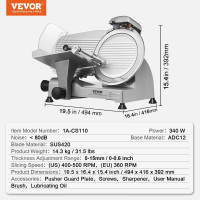 Vevor 312265 Комерційна м'ясорубка 340 Вт, Електрична харчова ломтерізка з лезом з вуглецевої сталі 25,4 см, регульованою товщиною Vevor 312265 Комерційна м'ясорубка 340 Вт, Електрична харчова ломтерізка з лезом з вуглецевої сталі 25,4 см, регульованою товщиною