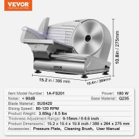 Vevor 312266 Електрична слайсерка для м'яса для домашнього використання 180 Вт, 80-120 об/хв Електрична слайсерка з лезами SUS420,