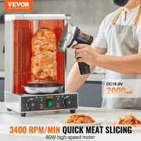Vevor 312279 Шашличниця Kebab Slicer 80 Вт, Акумуляторний електричний ніж для гіроскопів, Ніж для турецької шаурми з регульованою
