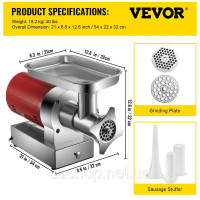Vevor 312285 Професійна електрична м'ясорубка 300 кг/год Наповнювач для ковбас Кухня