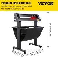 Vevor 312799 Вініловий різак Vinyl Cutter Max. Подача паперу 720 мм, зусилля різання вінілового плоттера 500 г, плоттерний різак з