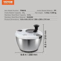 Vevor 312315 Сушарка для салату з кривошипним приводом 4,5 л, сушарка для овочів, пральна машина, очищувач салату та сушарка для Vevor 312315 Сушарка для салату з кривошипним приводом 4,5 л, сушарка для овочів, пральна машина, очищувач салату та сушарка для