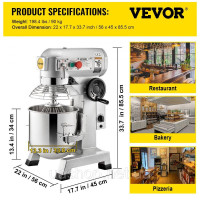 Vevor 312318 Кухонна техніка Тістоміс Scheffler 1100 Вт, 33 л, кухонний комбайн, тістоміс, 3 швидкості, в комплекті, гак для Vevor 312318 Кухонна техніка Тістоміс Scheffler 1100 Вт, 33 л, кухонний комбайн, тістоміс, 3 швидкості, в комплекті, гак для