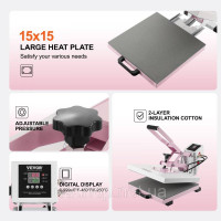 Vevor 312833 Футболки Heat Press Transfer Press 38x38cm, розтяжні, рожеві Vevor 312833 Футболки Heat Press Transfer Press 38x38cm, розтяжні, рожеві