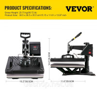 Vevor 312841 Термопрес 5 в 1 Машина для пресування футболок 38x30см Машина для пресування футболок Термопрес Машина для пресування