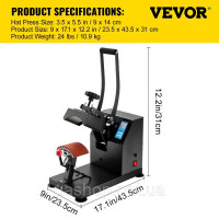 Vevor 312840 CP2815-S Термопрес для ковпачків 14x8 см Машина для термопресування ковпачків з цифровим світлодіодним контролером