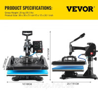 Vevor 312842 10 в 1 термопрес 38 x 30 см Трансферний прес Чорний термопрес Прес для текстилю Багатофункціональний сублімаційний