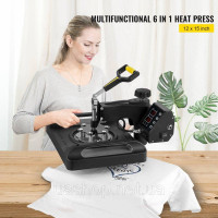 Vevor 312848 6 в 1 термопрес 1000 Вт 29 x 38 см термопрес машина 0-210 °C DIY прес для футболок з цифровим світлодіодним контролем