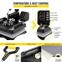 Vevor 312848 6 в 1 термопрес 1000 Вт 29 x 38 см термопрес машина 0-210 °C DIY прес для футболок з цифровим світлодіодним контролем