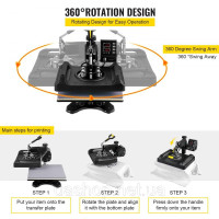 Vevor 312848 6 в 1 термопрес 1000 Вт 29 x 38 см термопрес машина 0-210 °C DIY прес для футболок з цифровим світлодіодним контролем
