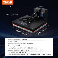Vevor 312875 Heat Press 406x510mm Sublimation Printer Transfer DIY T-Shirt Black Vevor 312875 Heat Press 406x510mm Sublimation Printer Transfer DIY T-Shirt Black