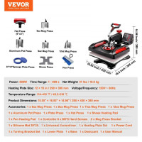 Vevor 312880 Сублімаційна машина 11 в 1 Термопрес Трансфер Прес 38x30см Vevor 312880 Сублімаційна машина 11 в 1 Термопрес Трансфер Прес 38x30см
