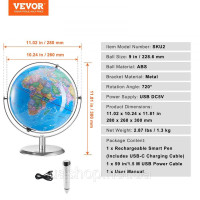 Vevor 313388 Інтерактивний глобус Talking Globe 228,6 мм для дітей Освітній глобус зі смарт-розумною ручкою Світлодіодний нічник