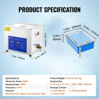 Vevor 313428 Ультразвуковий очищувач JPS-40A 10 л очищувач ультразвуковий очищувач ультразвуковий очищувач з нержавіючої сталі з