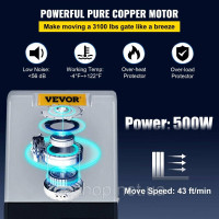 Vevor 312949 Відкривач відкатних воріт, AC1400 1400 кг, з 2 пультами дистанційного керування, комплект фурнітури для безпечного