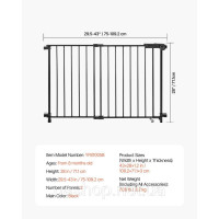 Vevor 312964 Роздільник для воріт для собак Baby Gate 750-1092 мм, регульована ширина, чорний