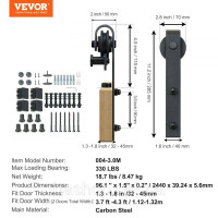 Vevor 313012 Фурнітура для розсувних дверей 244см J-подібна система для розсувних дверей з направляючими з 2-х частин 150кг