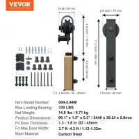 Vevor 313013 Фурнітура для розсувних дверей 244см J-подібна система для розсувних дверей з направляючими з 2-х частин 150кг