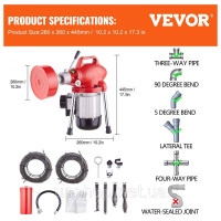 Vevor 313544 Трубоочисна машина Трубоочисна машина 370W 36.6mx16mm/7mx9.5mm Vevor 313544 Трубоочисна машина Трубоочисна машина 370W 36.6mx16mm/7mx9.5mm