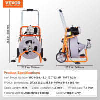 Vevor 313548 Трубоочисна машина трубоочисник з колесами автомат 22,86мх12,7мм