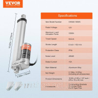 Vevor 313069 1500N Лінійний привід DC 12V Лінійний привід IP54 Електричний лінійний двигун 150мм довжина ходу Рівень шуму ≤60дБ Vevor 313069 1500N Лінійний привід DC 12V Лінійний привід IP54 Електричний лінійний двигун 150мм довжина ходу Рівень шуму ≤60дБ