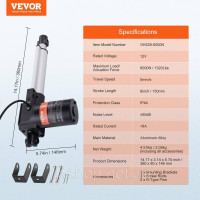 Vevor 313073 6000N Лінійний привід DC 12V Лінійний привід IP44 Електричний лінійний двигун 150мм довжина ходу Рівень шуму ≤50дБ Vevor 313073 6000N Лінійний привід DC 12V Лінійний привід IP44 Електричний лінійний двигун 150мм довжина ходу Рівень шуму ≤50дБ