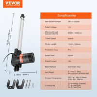 Vevor 313076 6000N Лінійний привід DC 12V Лінійний привід IP44 Електричний лінійний двигун 300 мм довжина ходу Рівень шуму ≤ 50 дБ Vevor 313076 6000N Лінійний привід DC 12V Лінійний привід IP44 Електричний лінійний двигун 300 мм довжина ходу Рівень шуму ≤ 50 дБ