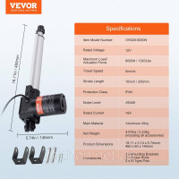 Vevor 313079 6000N Лінійний привід DC 12V Лінійний привід IP44 Електричний лінійний двигун довжиною ходу 250 мм Рівень шуму ≤ 50 Vevor 313079 6000N Лінійний привід DC 12V Лінійний привід IP44 Електричний лінійний двигун довжиною ходу 250 мм Рівень шуму ≤ 50