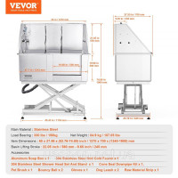 Vevor 313617 Професійна ванна для догляду за собаками 127 см з нержавіючої сталі Мийна станція для собак макс. 150 кг собак