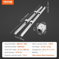 Vevor 313113 Лінійна напрямна Лінійна напрямна 2 шт SBR16-800 мм вуглецева сталь алюмінієва лінійна рейка з 4 шт SBR16UU