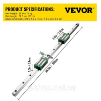 Vevor 313116 Лінійна напрямна Напрямна рейка RM1605-1000мм Комплект кулькових гвинтів 2шт HGR20-1000мм