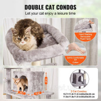 Vevor 313642 Дряпка для котячого дерева Котяча дряпка 2 будиночки для котів, сизаль, 174 см, світло-сірий