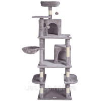 Vevor 313642 Дряпка для котячого дерева Котяча дряпка 2 будиночки для котів, сизаль, 174 см, світло-сірий