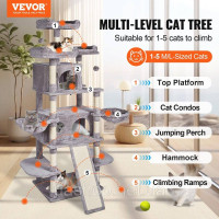Vevor 313641 Когтеточка для котів когтеточка для котів лазання по дереву котяче дерево сизаль 174см світло-сірий