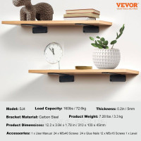 Vevor 313147 Кронштейни для полиць 310 x 100 x 45 мм, 6 упаковок для важких плаваючих кронштейнів для полиць Кронштейни для полиць