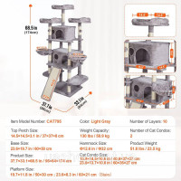 Vevor 313641 Когтеточка для котів когтеточка для котів лазання по дереву котяче дерево сизаль 174см світло-сірий